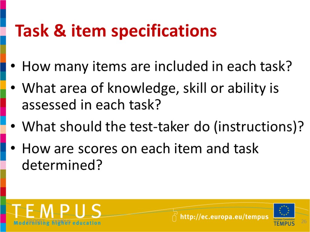Task & item specifications PROSET - TEMPUS 26 How many items are included in